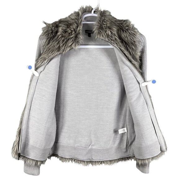 Express Womens S Oversized Merino Wool Blend Faux Fur Sweater Vest Knit Sleeves - Picture 3 of 16